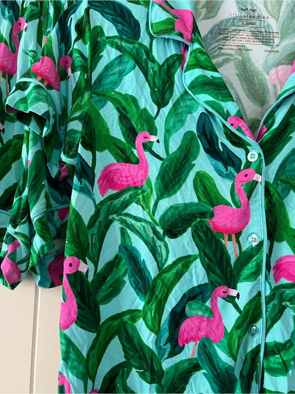 Little Sleepies Palm Springs flamingo tropical top and shorts pajamas set XS - Picture 3 of 7